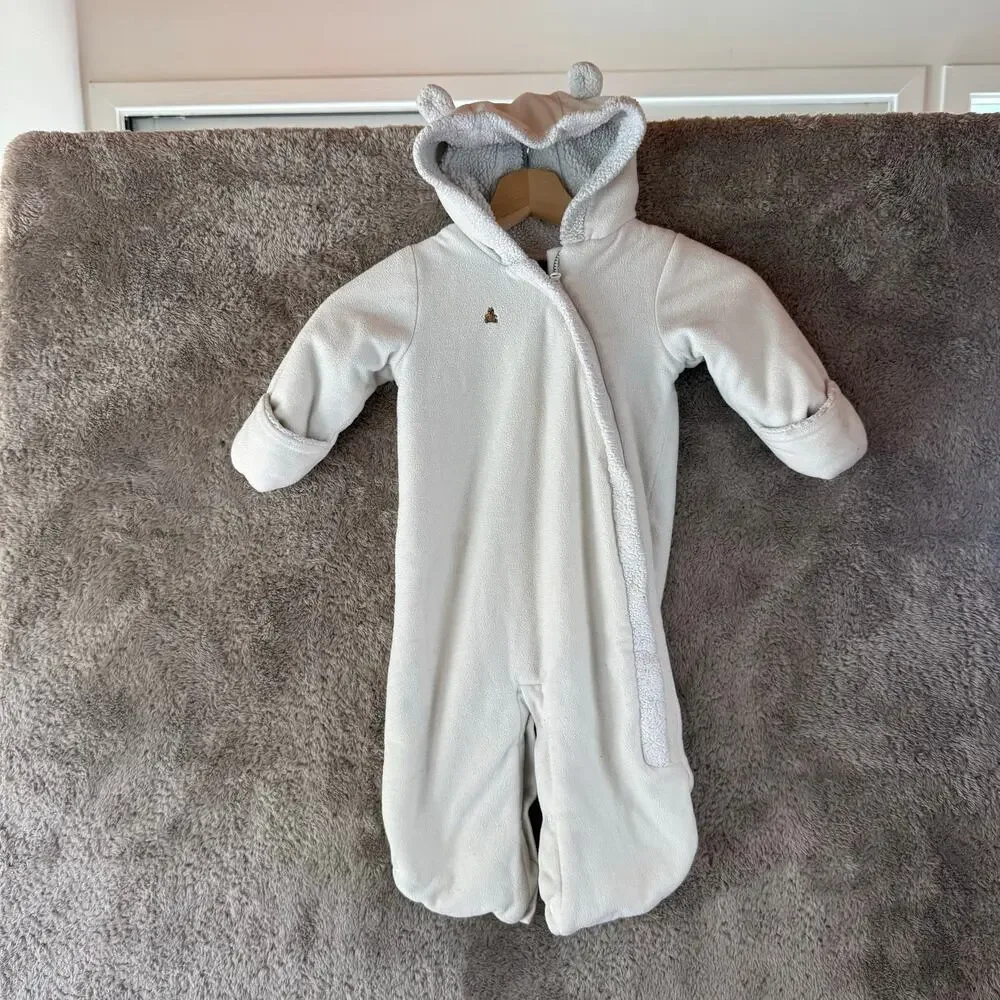 Baby Gap 6-12 Months Bunting Sherpa Fleece Plush Snowsuit Boy Girl Bear Ear Hood